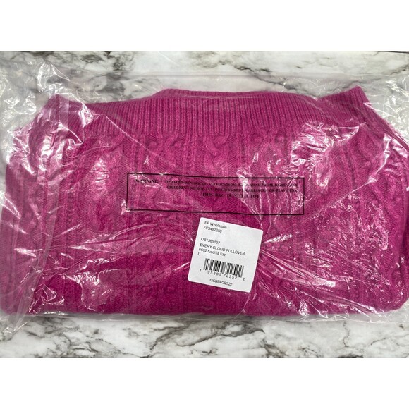 Free People NWT Every Cloud Pullover Cable Knit Collared Sweater Fuchsia Lrg New - Picture 11 of 12